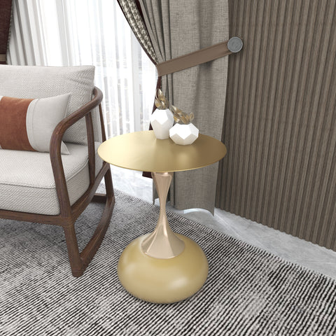 Savoy Wide Side Table with Stainless Steel Top Round Accent Table and Elegant Pedestal Base