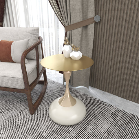 Savoy Wide Side Table with Stainless Steel Top Round Accent Table and Elegant Pedestal Base