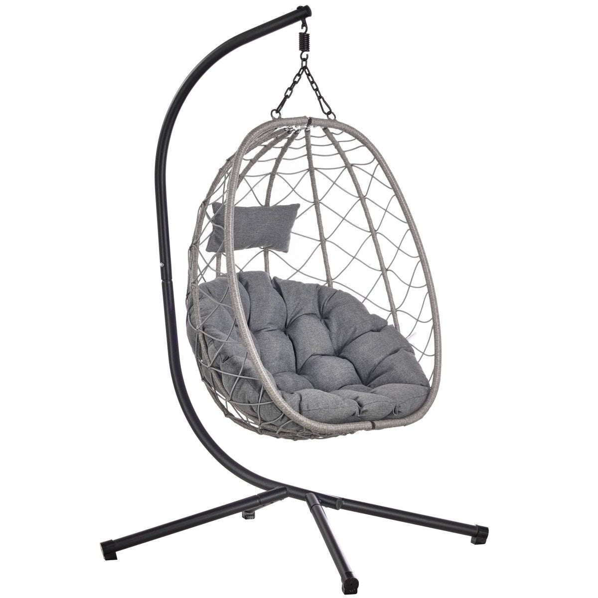 Summit Outdoor Single Person Egg Swing Chair in Grey/Black/Brown Steel Frame With Removable Cushions