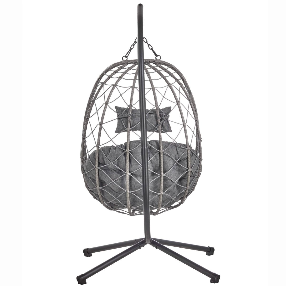Summit Outdoor Single Person Egg Swing Chair in Grey/Black/Brown Steel Frame With Removable Cushions