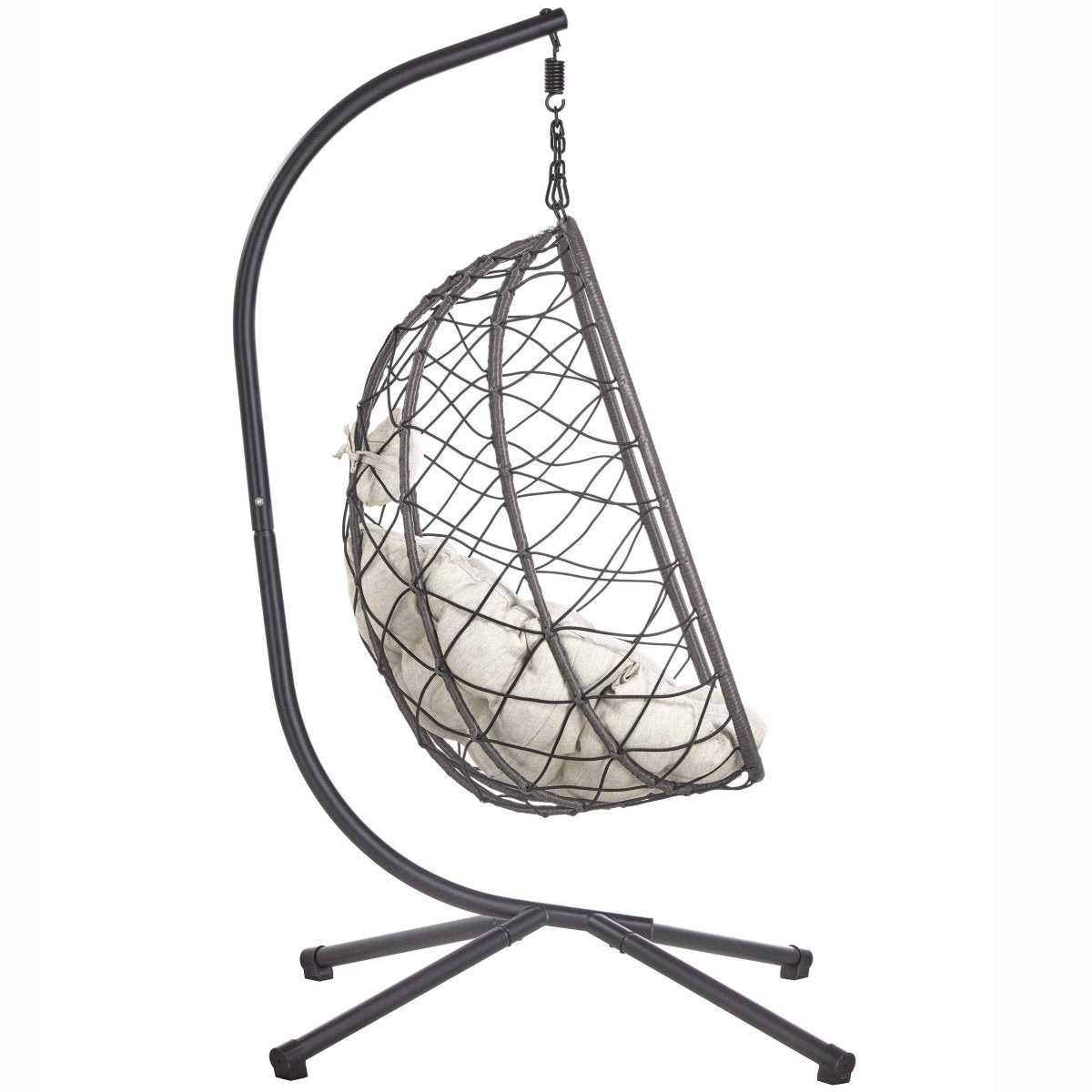 Summit Outdoor Single Person Egg Swing Chair in Grey/Black/Brown Steel Frame With Removable Cushions