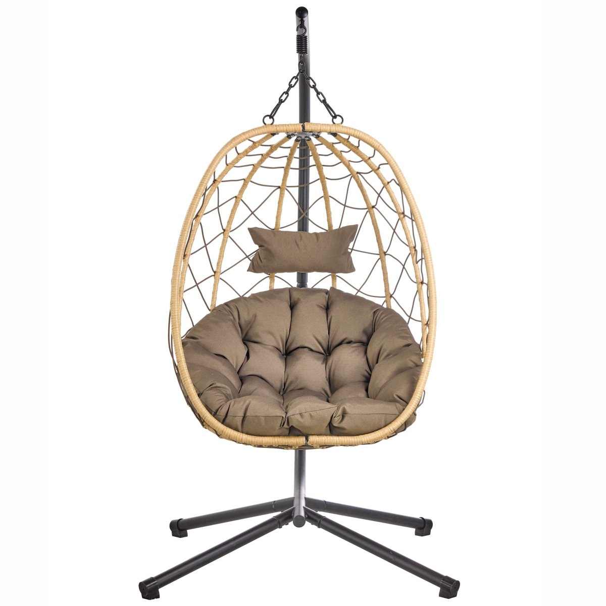 Summit Outdoor Single Person Egg Swing Chair in Grey/Black/Brown Steel Frame With Removable Cushions