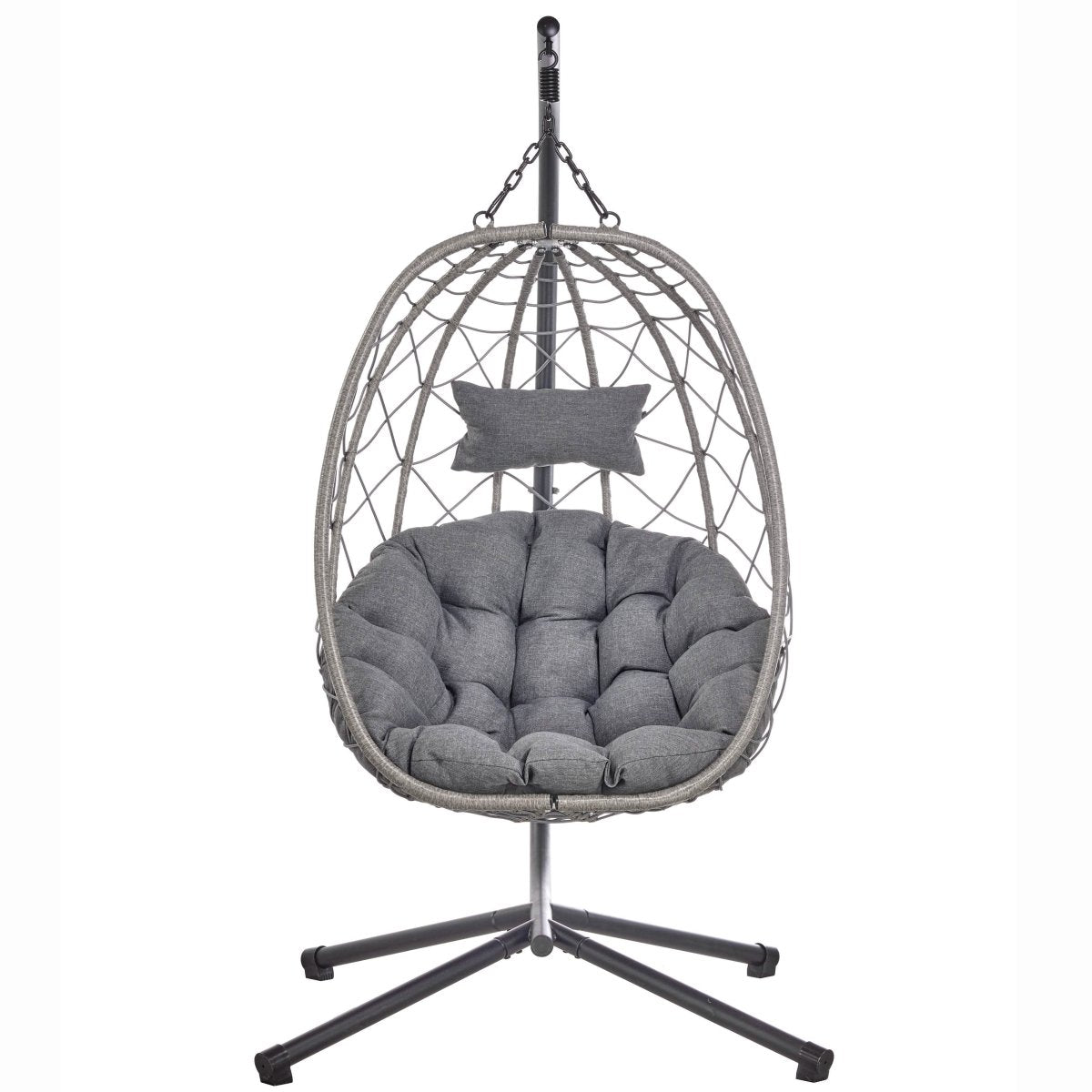 Summit Outdoor Single Person Egg Swing Chair in Grey/Black/Brown Steel Frame With Removable Cushions