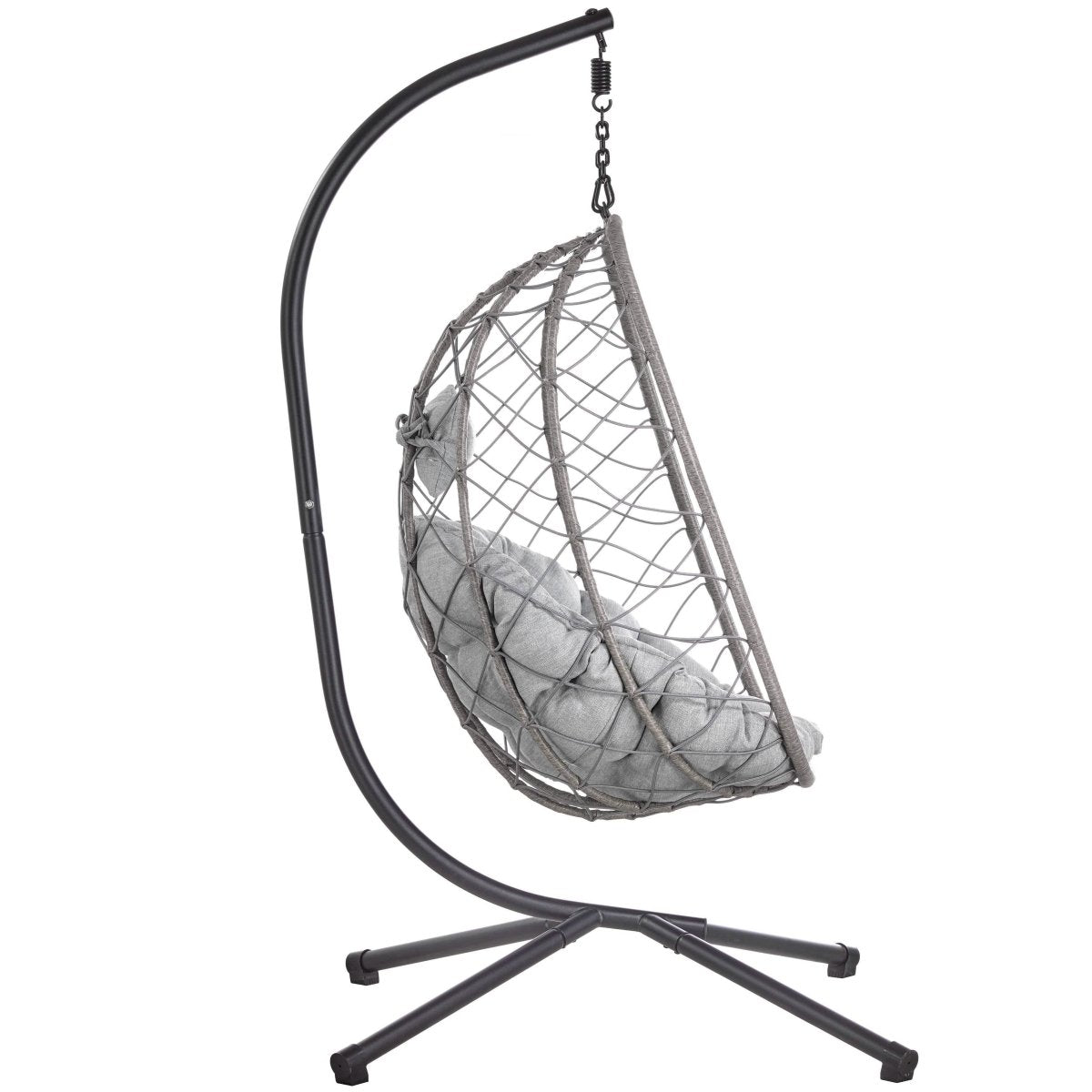 Summit Outdoor Single Person Egg Swing Chair in Grey/Black/Brown Steel Frame With Removable Cushions