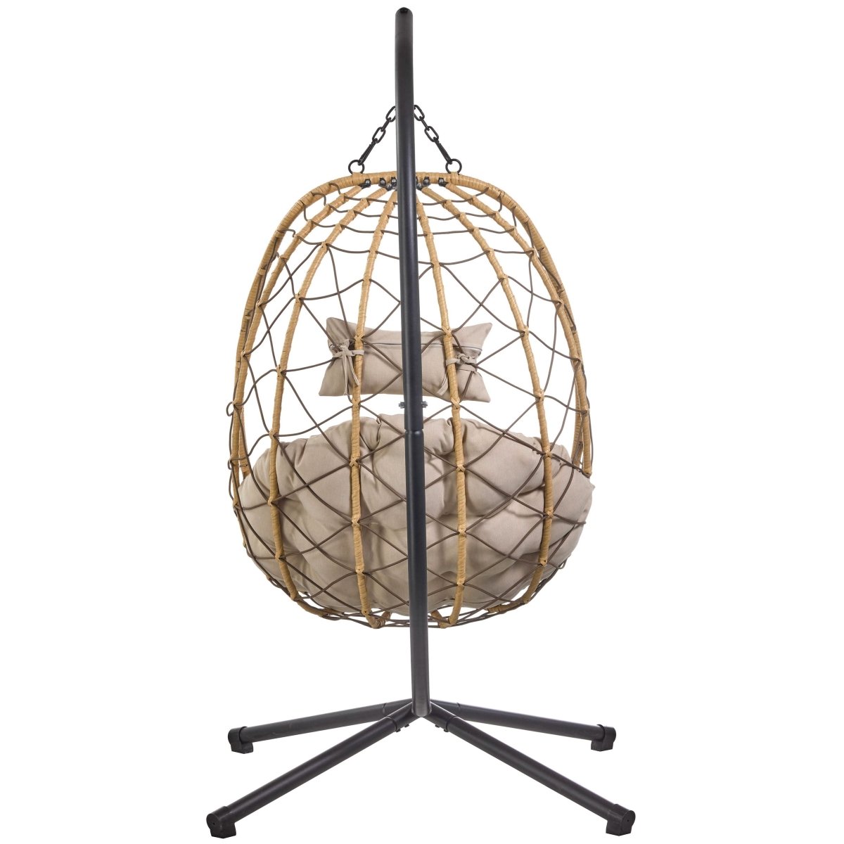 Summit Outdoor Single Person Egg Swing Chair in Grey/Black/Brown Steel Frame With Removable Cushions