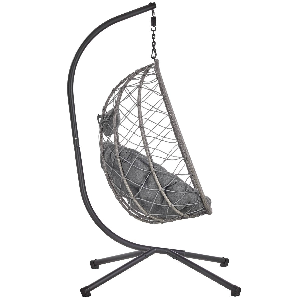 Summit Outdoor Single Person Egg Swing Chair in Grey/Black/Brown Steel Frame With Removable Cushions