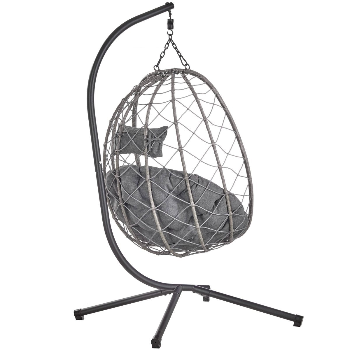 Summit Outdoor Single Person Egg Swing Chair in Grey/Black/Brown Steel Frame With Removable Cushions