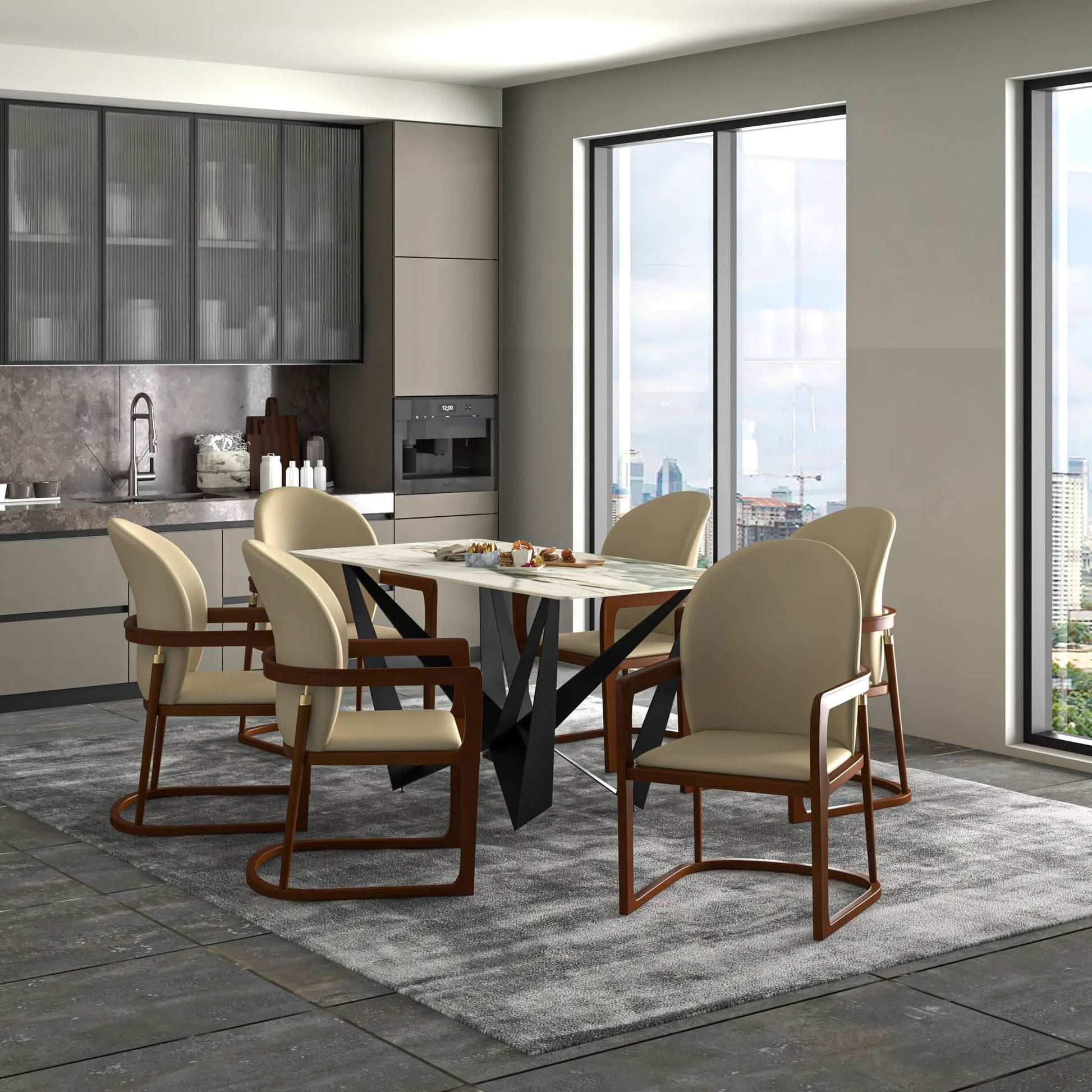 Svelta Dining Chair in Upholstered Leather Accent Arm Chair and Rubberwood Frame and Legs