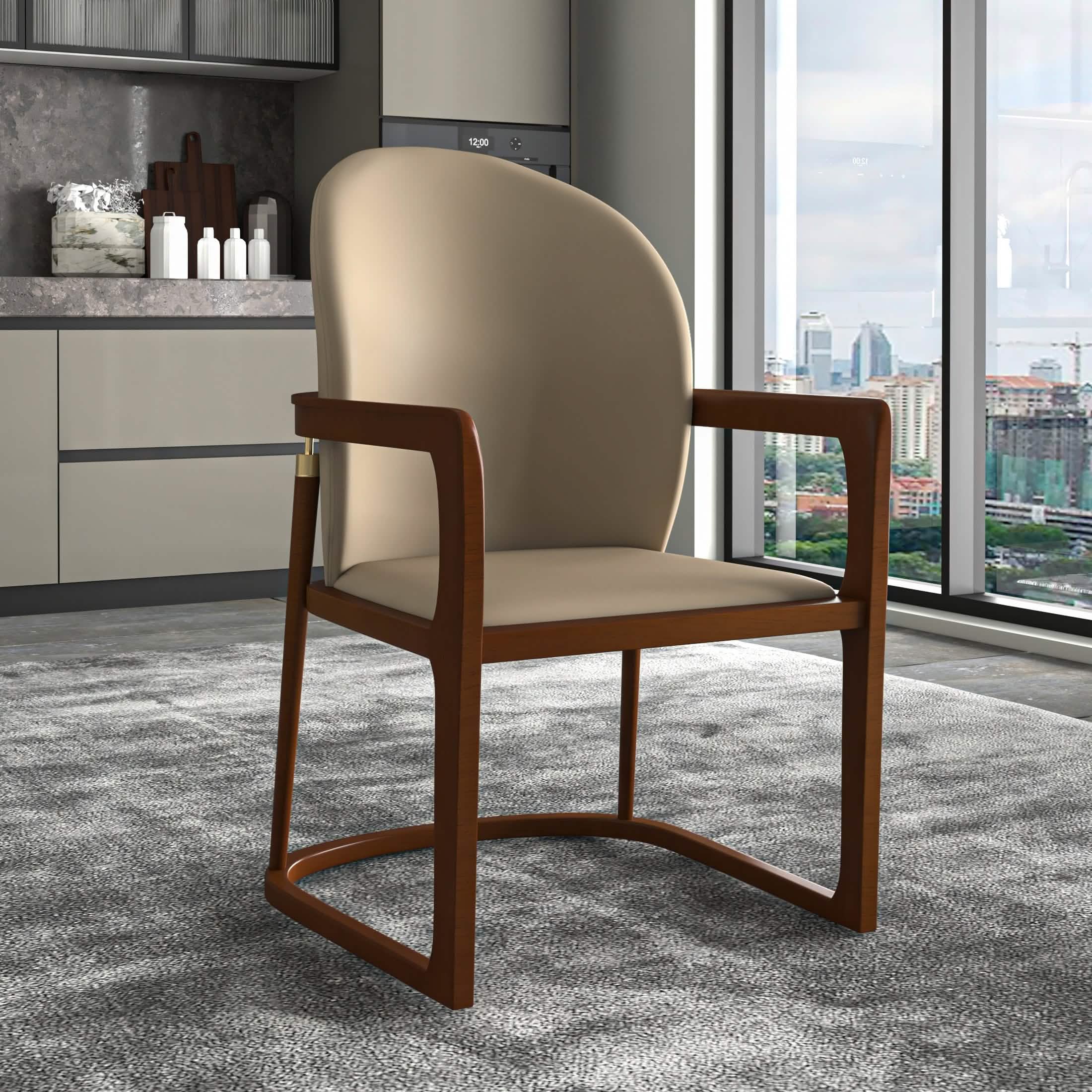 Svelta Dining Chair in Upholstered Leather Accent Arm Chair and Rubberwood Frame and Legs