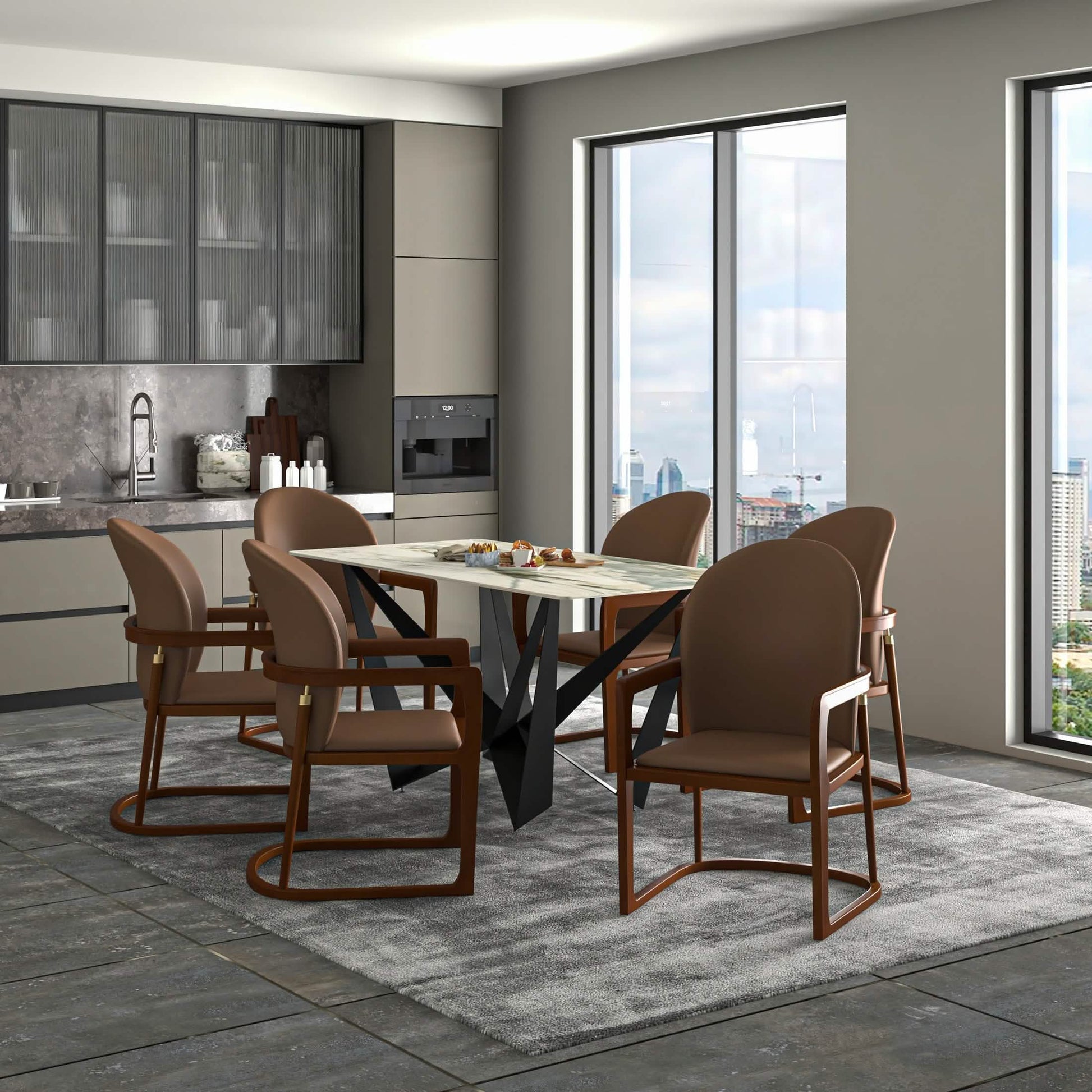 Svelta Dining Chair in Upholstered Leather Accent Arm Chair and Rubberwood Frame and Legs