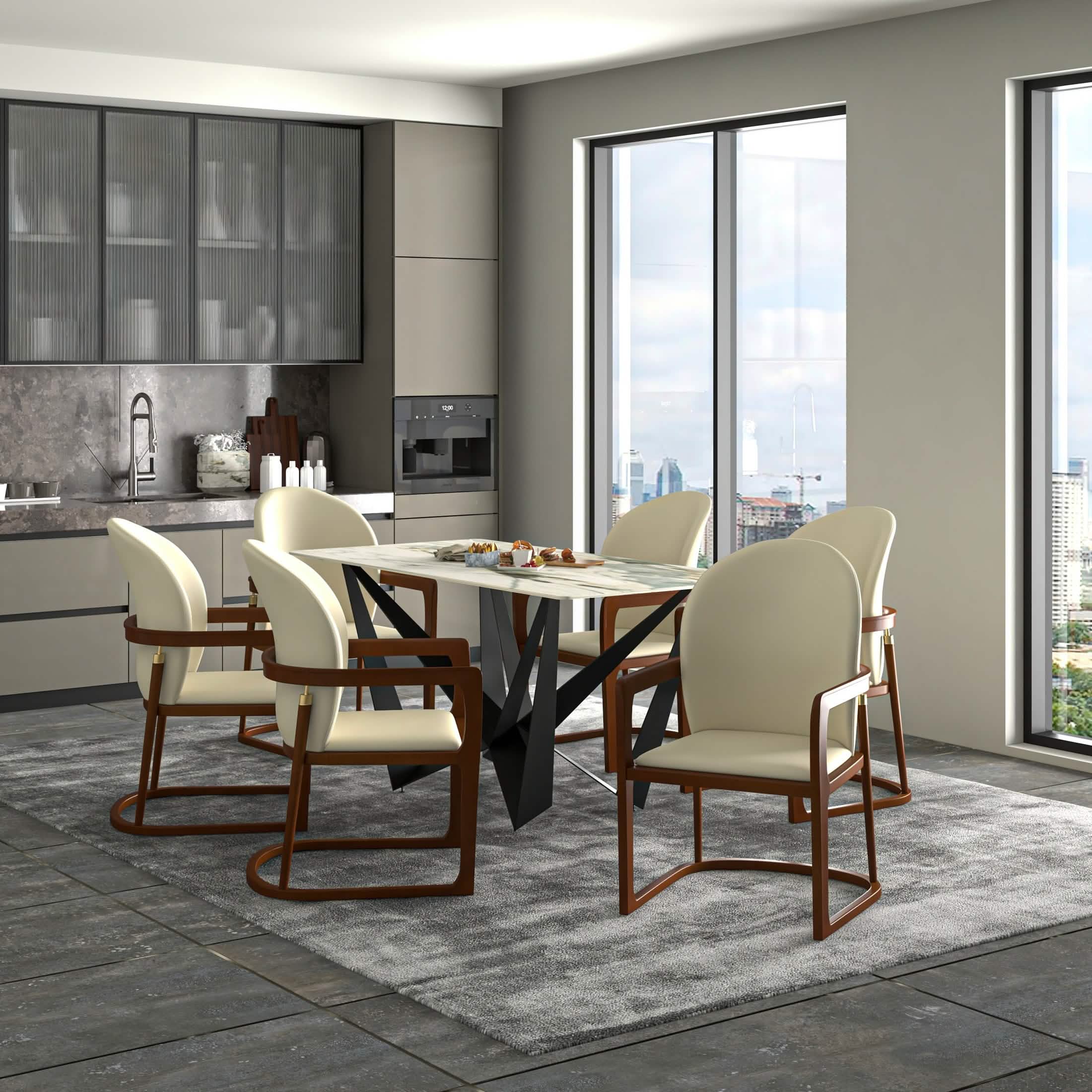 Svelta Dining Chair in Upholstered Leather Accent Arm Chair and Rubberwood Frame and Legs