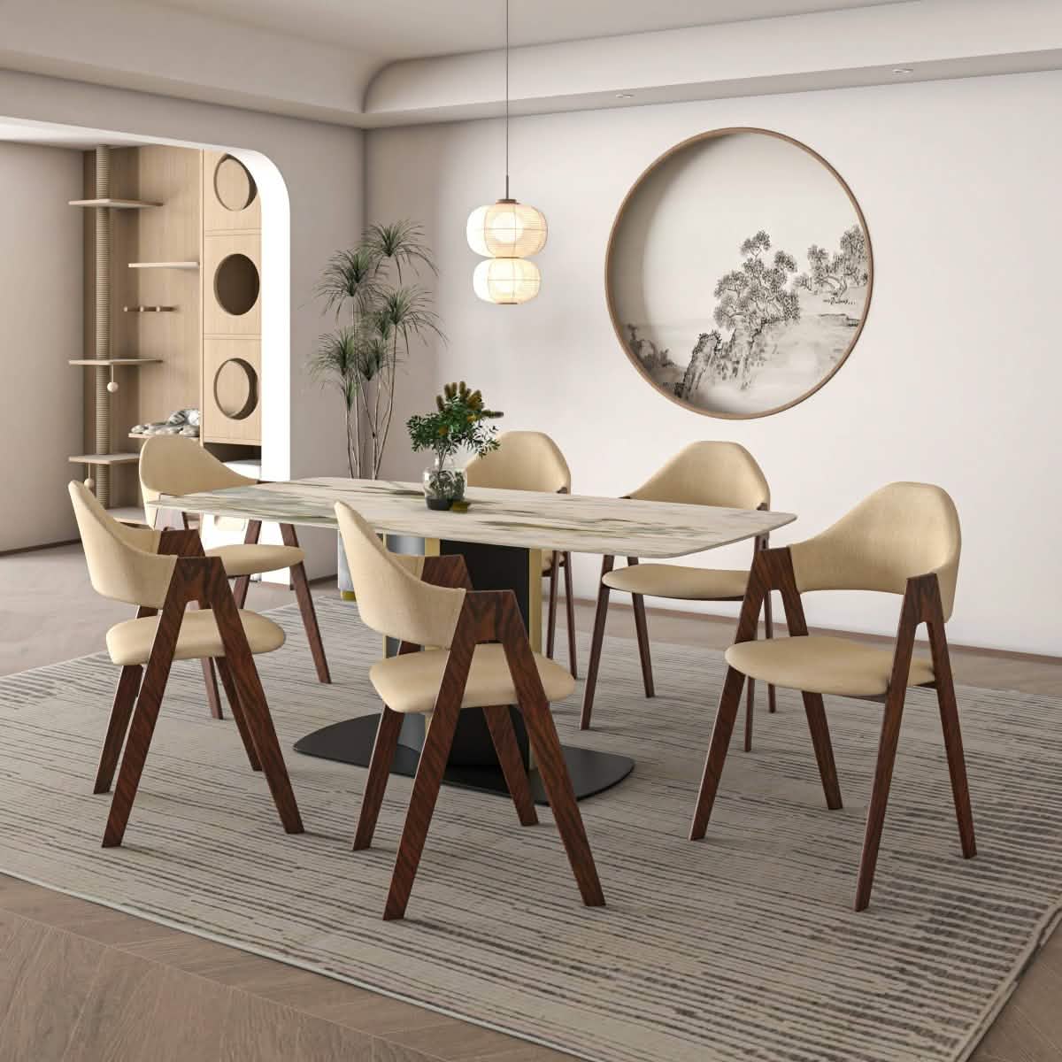 Sylva 7 - Piece Dining Set with Rectangular Sintered Stone Dining Table and 6 Upholstered Dining Chairs
