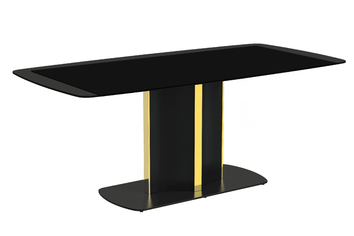 Sylva Rectangular Dining Table with Glass/Sintered Stone Tabletop in Black and Gold Steel Base