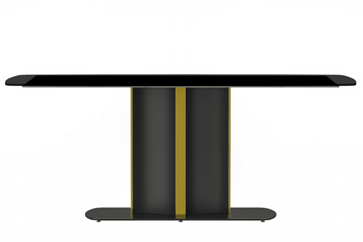 Sylva Rectangular Dining Table with Glass/Sintered Stone Tabletop in Black and Gold Steel Base