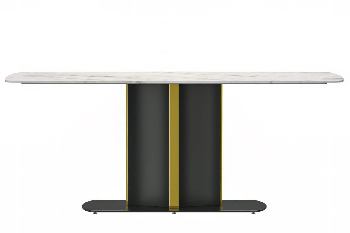 Sylva Rectangular Dining Table with Glass/Sintered Stone Tabletop in Black and Gold Steel Base