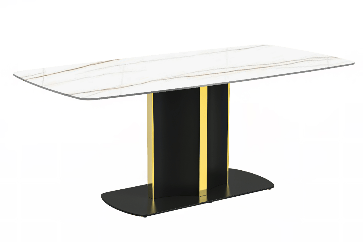 Sylva Rectangular Dining Table with Glass/Sintered Stone Tabletop in Black and Gold Steel Base