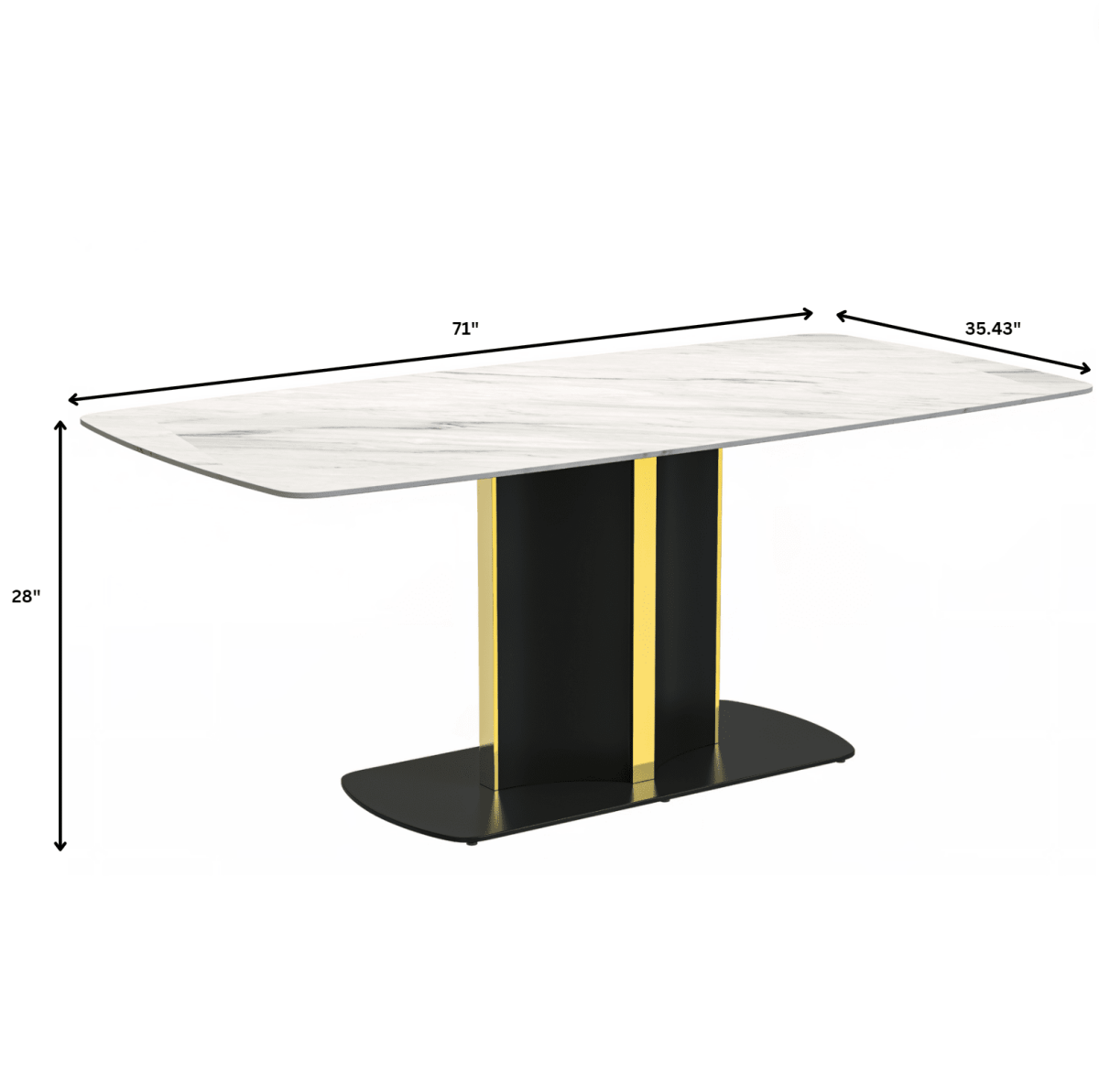Sylva Rectangular Dining Table with Glass/Sintered Stone Tabletop in Black and Gold Steel Base