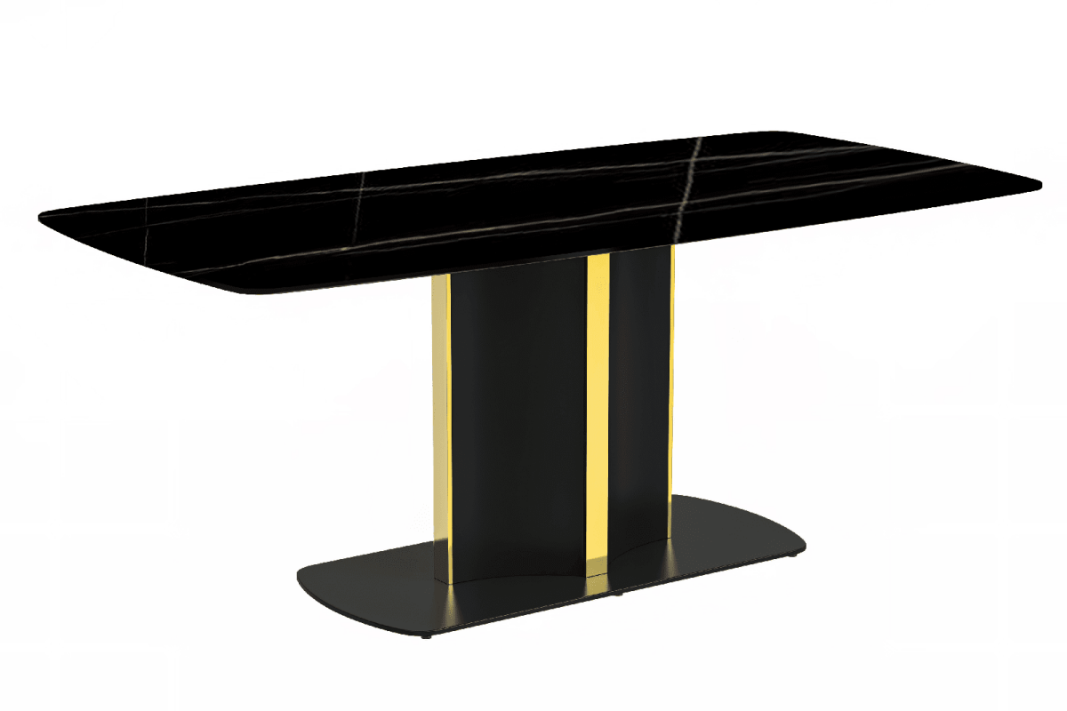 Sylva Rectangular Dining Table with Glass/Sintered Stone Tabletop in Black and Gold Steel Base