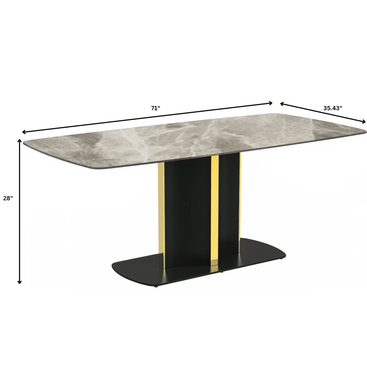 Sylva Rectangular Dining Table with Glass/Sintered Stone Tabletop in Black and Gold Steel Base