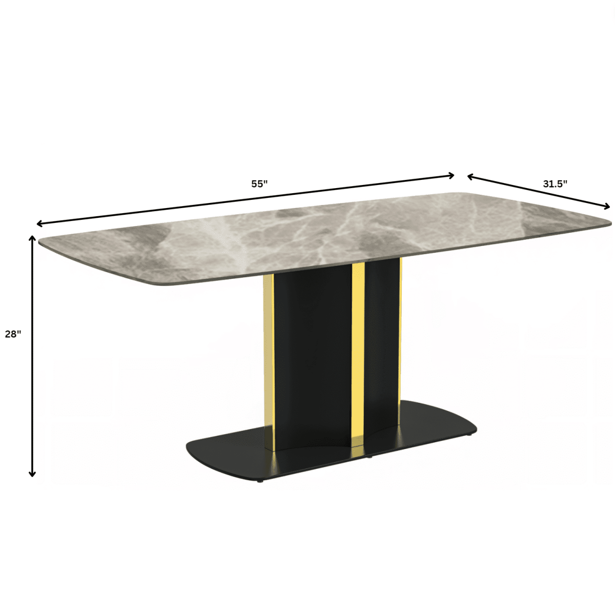 Sylva Rectangular Dining Table with Glass/Sintered Stone Tabletop in Black and Gold Steel Base