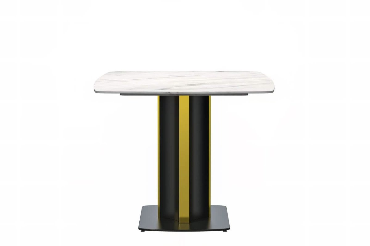 Sylva Rectangular Dining Table with Glass/Sintered Stone Tabletop in Black and Gold Steel Base