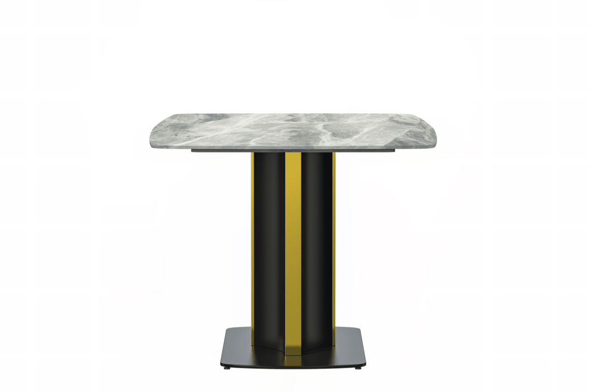 Sylva Rectangular Dining Table with Glass/Sintered Stone Tabletop in Black and Gold Steel Base