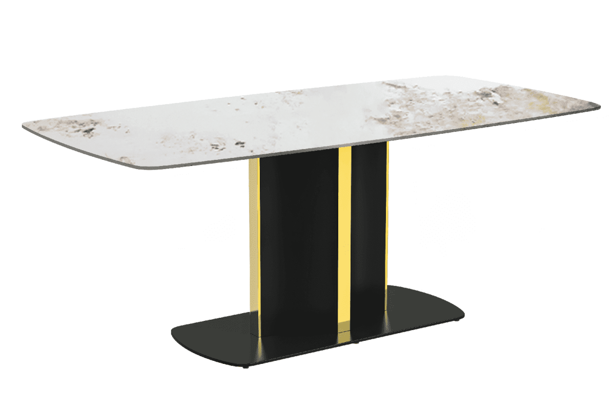 Sylva Rectangular Dining Table with Glass/Sintered Stone Tabletop in Black and Gold Steel Base
