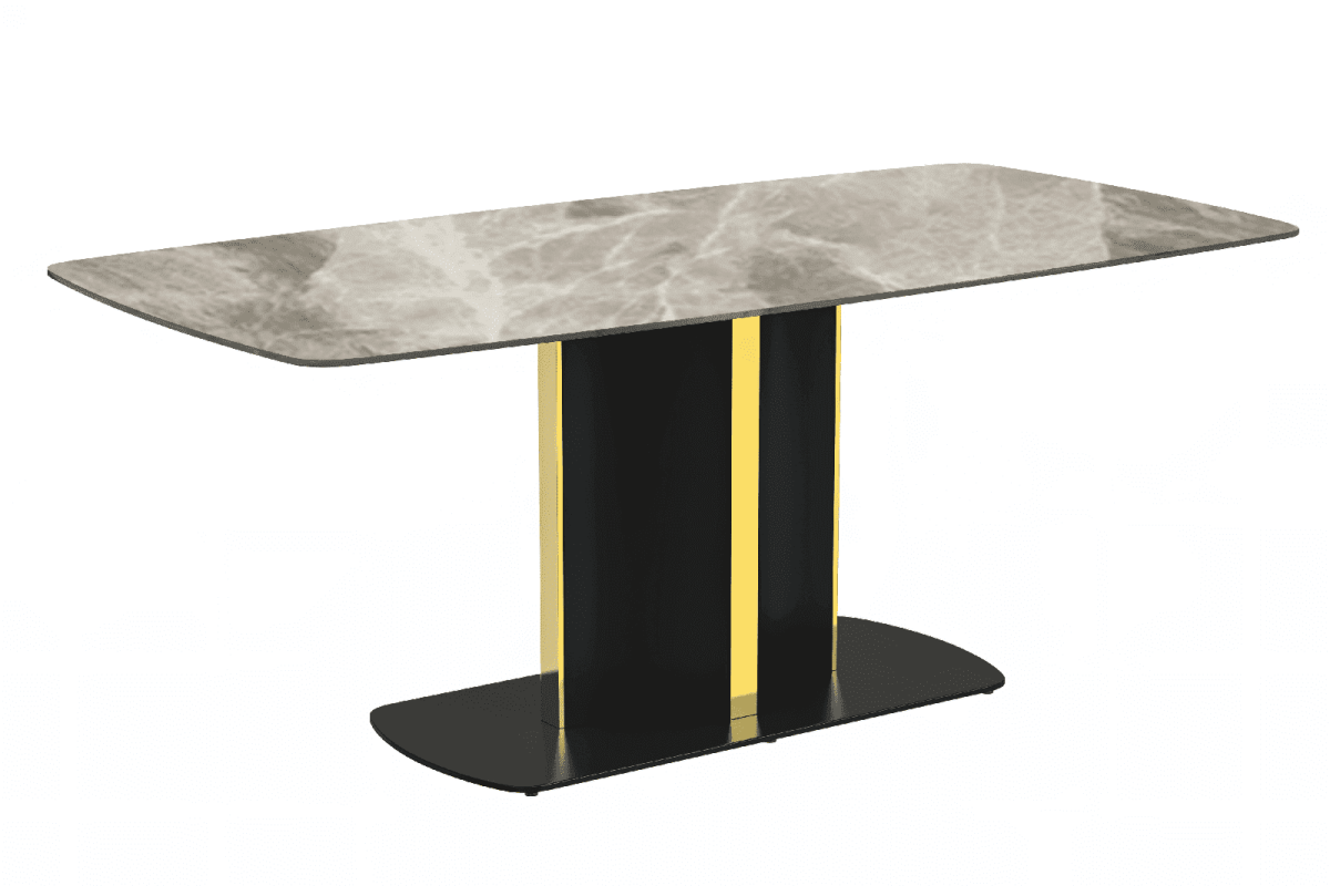 Sylva Rectangular Dining Table with Glass/Sintered Stone Tabletop in Black and Gold Steel Base