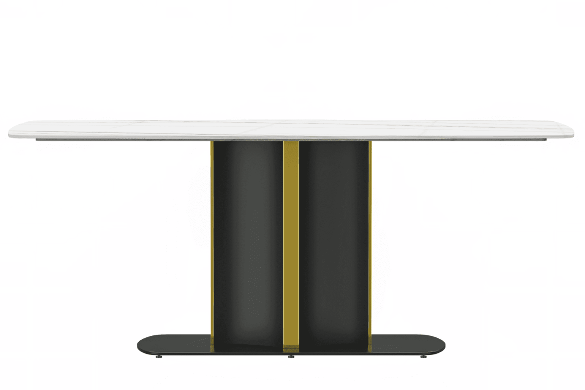 Sylva Rectangular Dining Table with Glass/Sintered Stone Tabletop in Black and Gold Steel Base