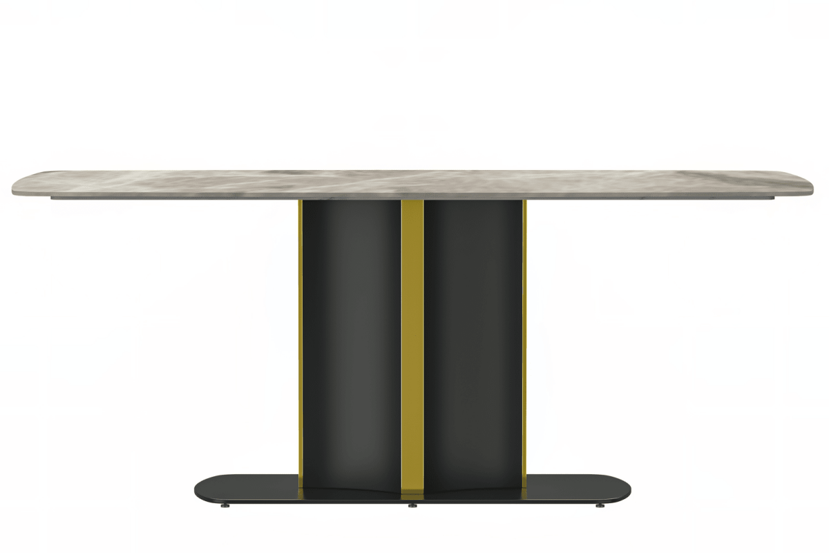 Sylva Rectangular Dining Table with Glass/Sintered Stone Tabletop in Black and Gold Steel Base
