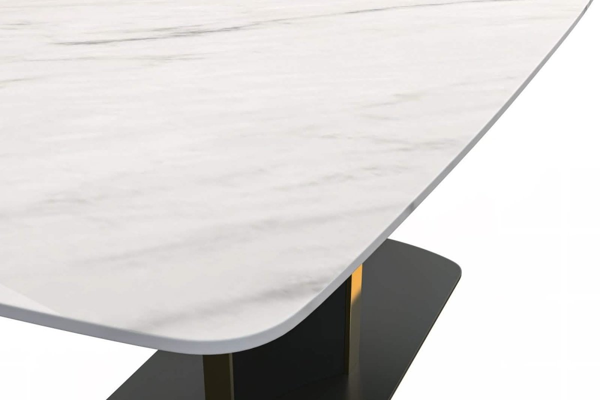 Sylva Rectangular Dining Table with Glass/Sintered Stone Tabletop in Black and Gold Steel Base