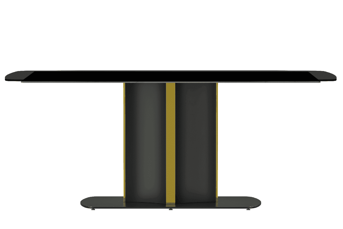 Sylva Rectangular Dining Table with Glass/Sintered Stone Tabletop in Black and Gold Steel Base