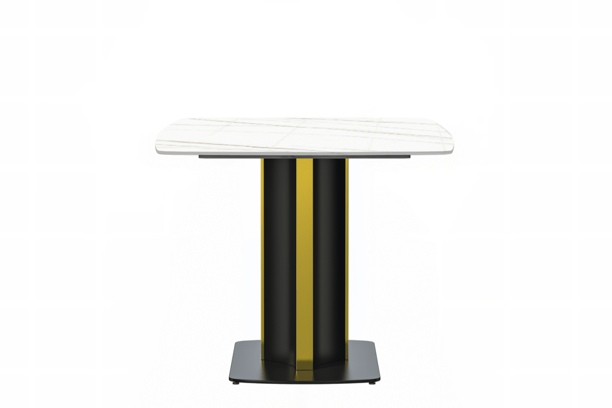 Sylva Rectangular Dining Table with Glass/Sintered Stone Tabletop in Black and Gold Steel Base