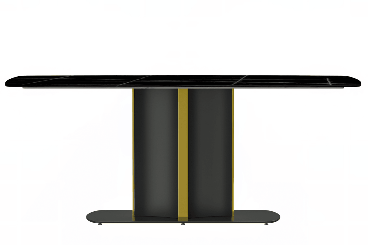 Sylva Rectangular Dining Table with Glass/Sintered Stone Tabletop in Black and Gold Steel Base