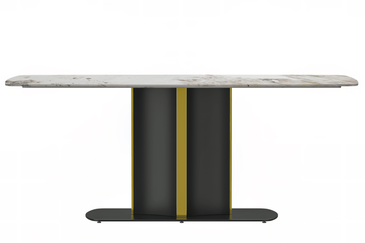 Sylva Rectangular Dining Table with Glass/Sintered Stone Tabletop in Black and Gold Steel Base
