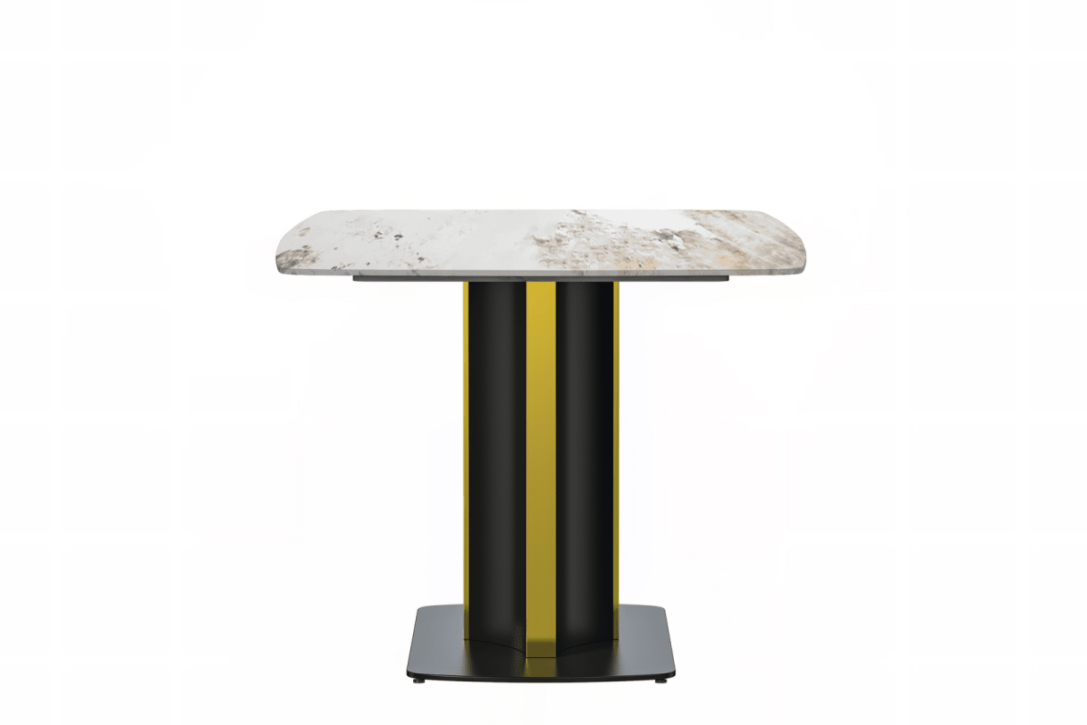 Sylva Rectangular Dining Table with Glass/Sintered Stone Tabletop in Black and Gold Steel Base