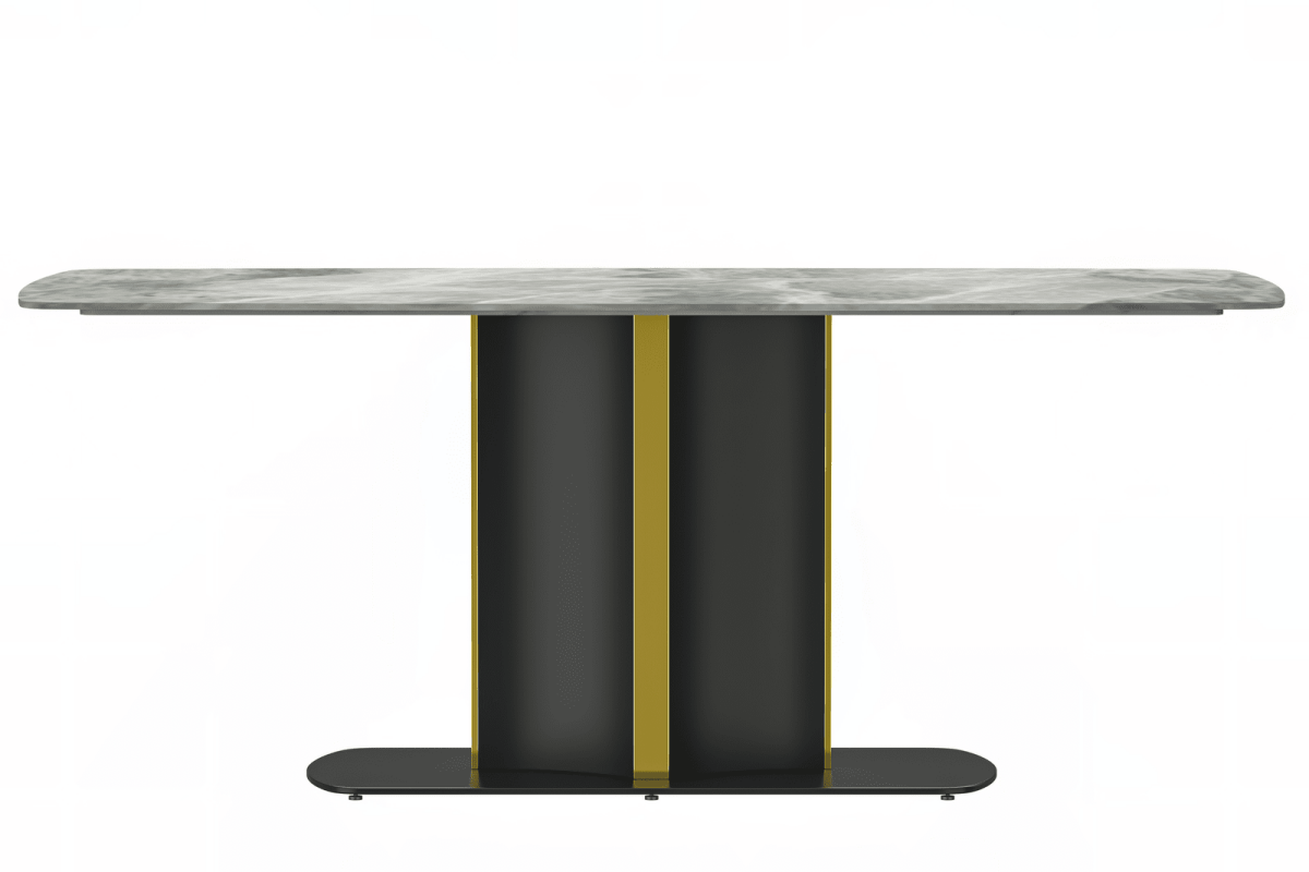 Sylva Rectangular Dining Table with Glass/Sintered Stone Tabletop in Black and Gold Steel Base
