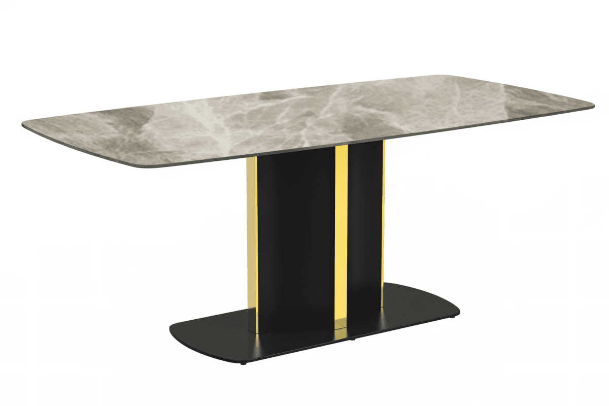 Sylva Rectangular Dining Table with Glass/Sintered Stone Tabletop in Black and Gold Steel Base