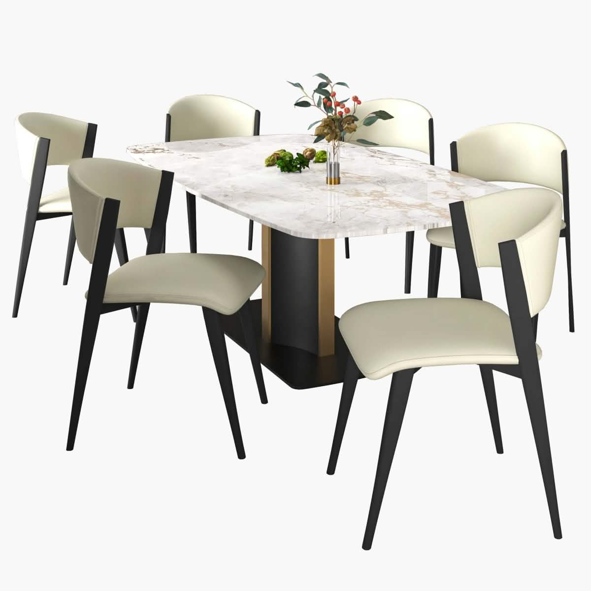 Sylvia 7 - Piece Dining Set with Rectangular Table in Sintered Stone Top and 6 Leather Side Chairs