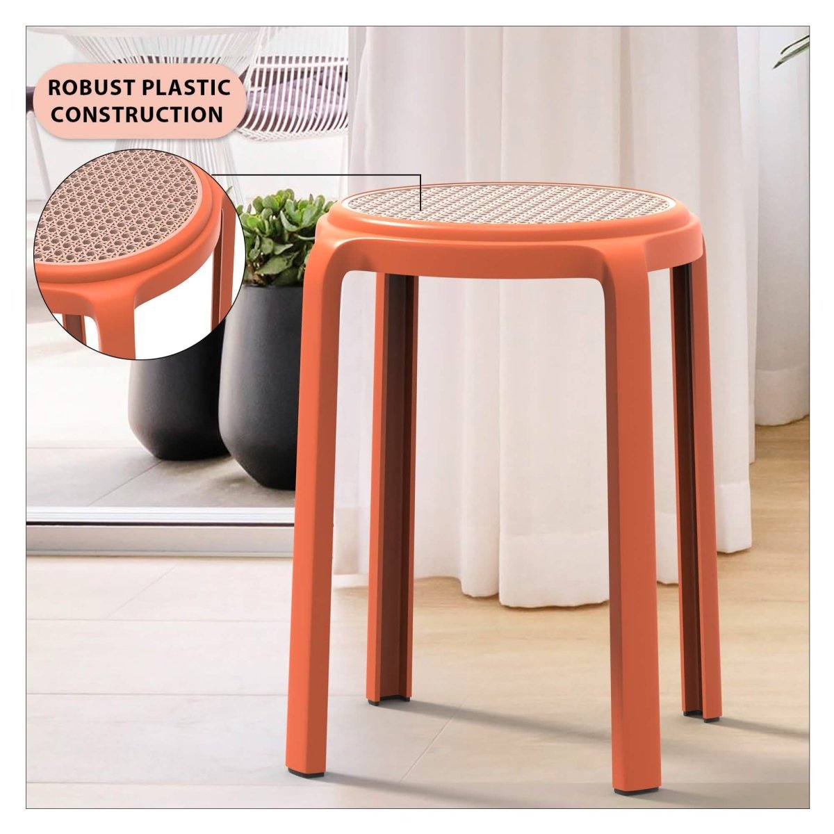 Tresse Mid - Century Modern Stackable Round Plastic Dining Stool for Kitchen and Dining Room
