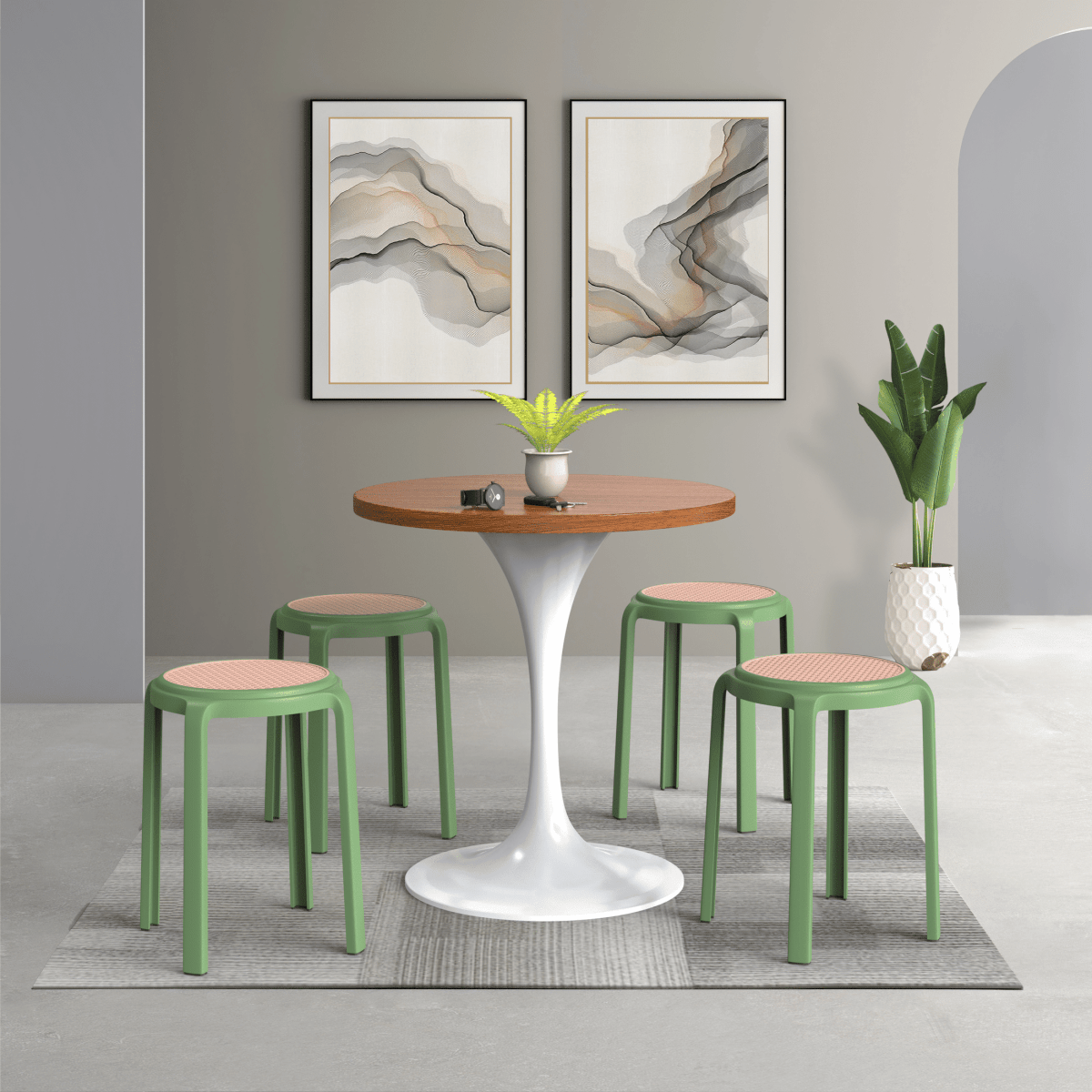 Tresse Mid - Century Modern Stackable Round Plastic Dining Stool for Kitchen and Dining Room