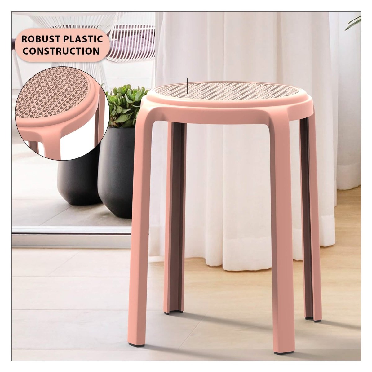 Tresse Mid - Century Modern Stackable Round Plastic Dining Stool for Kitchen and Dining Room