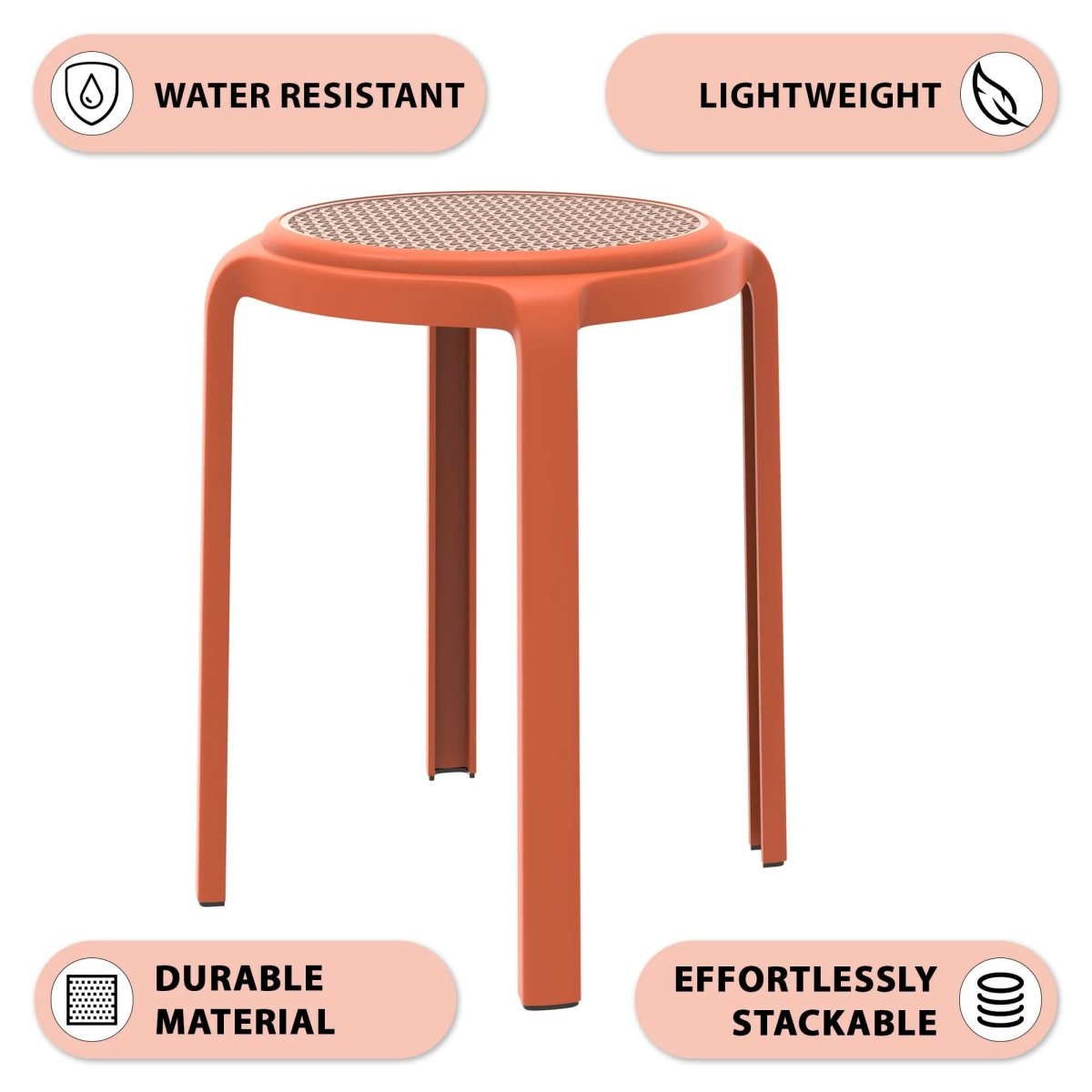 Tresse Mid - Century Modern Stackable Round Plastic Dining Stool for Kitchen and Dining Room