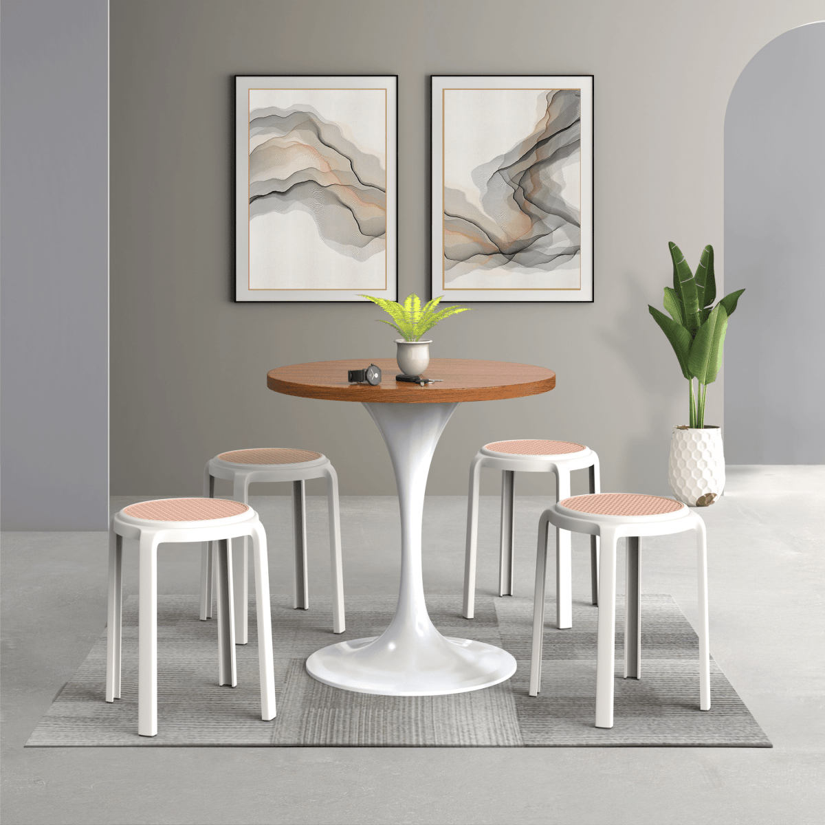 Tresse Mid - Century Modern Stackable Round Plastic Dining Stool for Kitchen and Dining Room