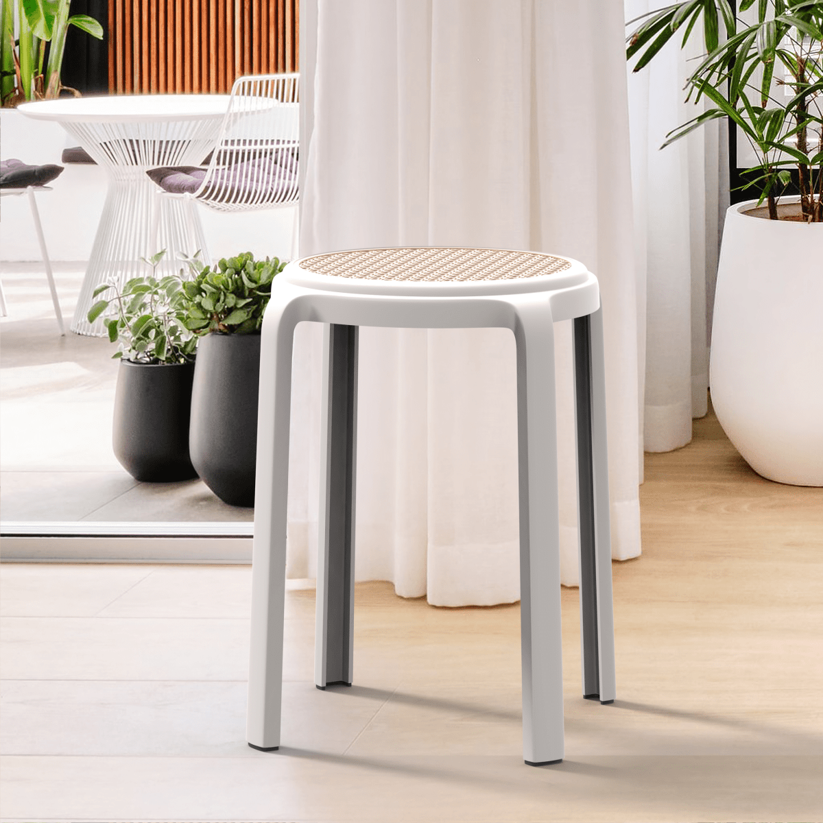 Tresse Mid - Century Modern Stackable Round Plastic Dining Stool for Kitchen and Dining Room
