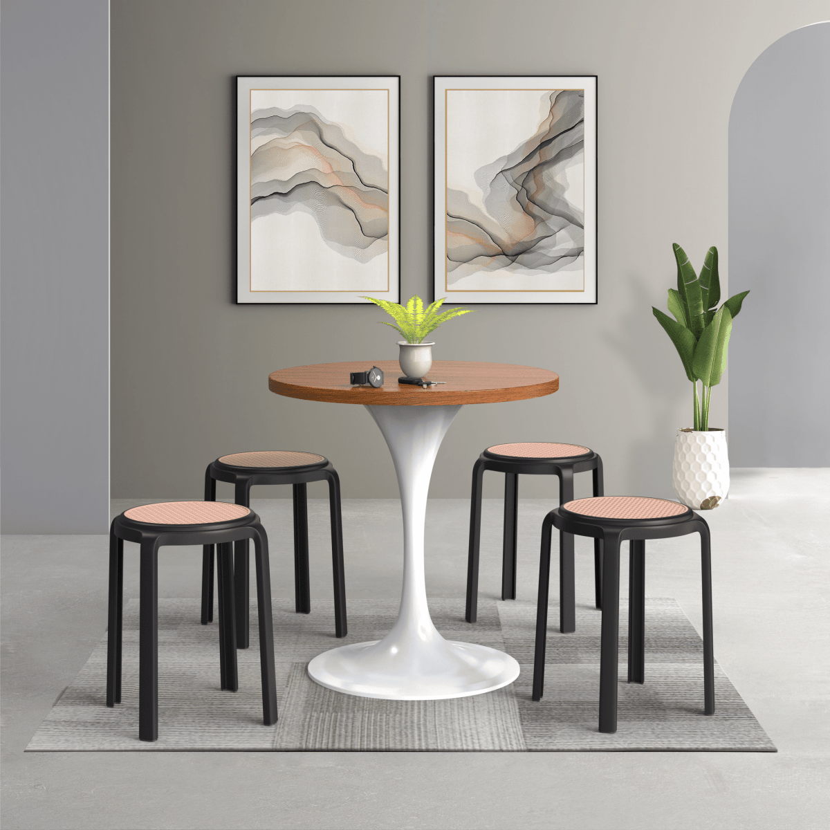 Tresse Mid - Century Modern Stackable Round Plastic Dining Stool for Kitchen and Dining Room