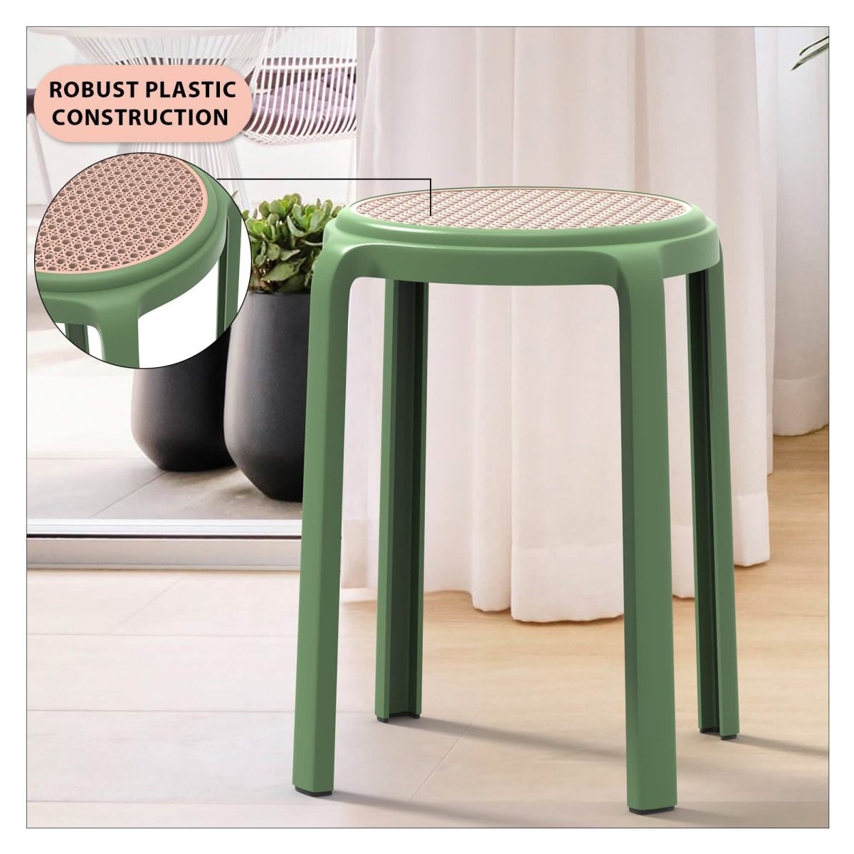 Tresse Mid - Century Modern Stackable Round Plastic Dining Stool for Kitchen and Dining Room