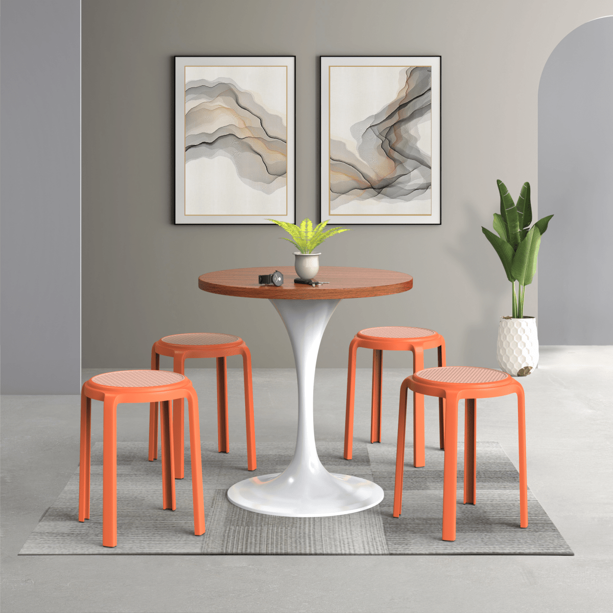 Tresse Mid - Century Modern Stackable Round Plastic Dining Stool for Kitchen and Dining Room
