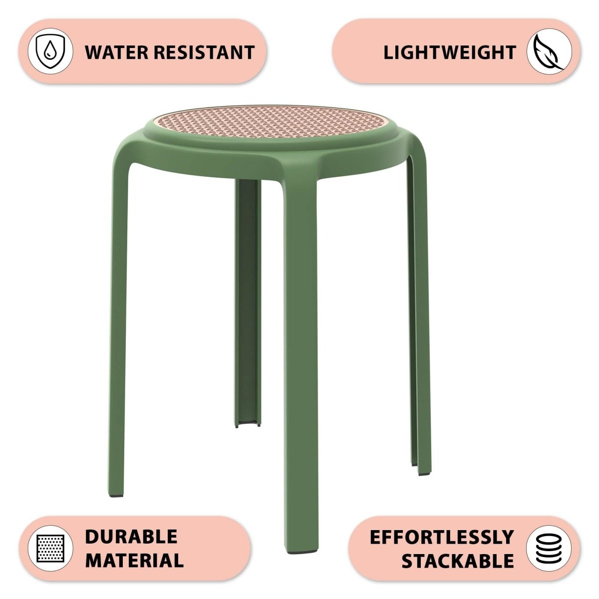 Tresse Mid - Century Modern Stackable Round Plastic Dining Stool for Kitchen and Dining Room