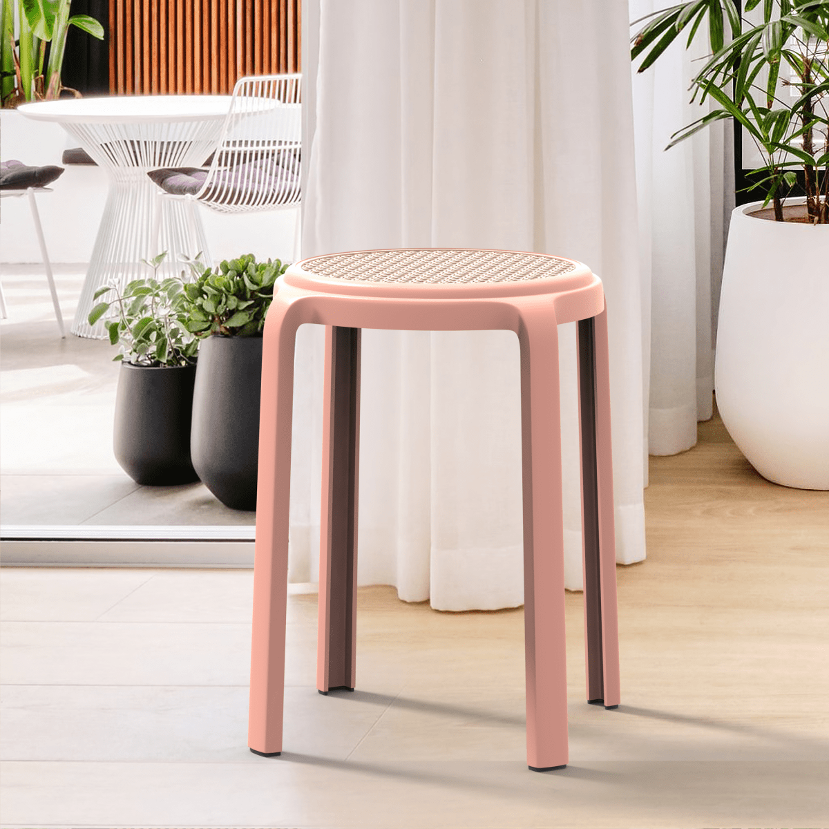 Tresse Mid - Century Modern Stackable Round Plastic Dining Stool for Kitchen and Dining Room